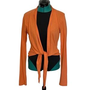 Pete & Greta Johnny Was Orange 100% Pima Cotton Open Front Tie Wrap Cardigan L